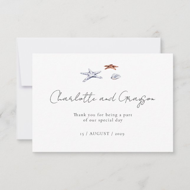 Carte De Remerciements Mariage de bord de mer aquarelle à Ocean Beach, Me (Devant)