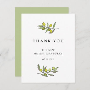 Carte De Remerciements Mariage de branche Olive moderne