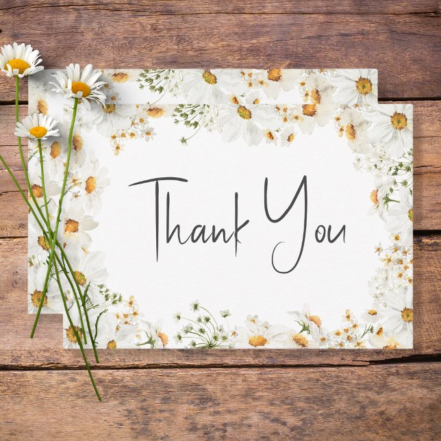 Carte De Remerciements Mariage de cadre de marguerite rustique moderne (Créateur téléchargé)