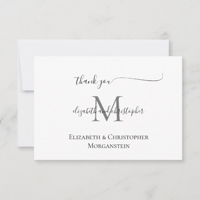 Carte De Remerciements Mariage de calligraphie de script noir monogramme  (Devant)
