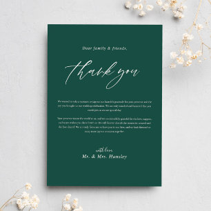Carte De Remerciements Mariage de calligraphie minimaliste Emerald Green