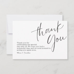 Carte De Remerciements Mariage de calligraphie moderne et élégant blanc