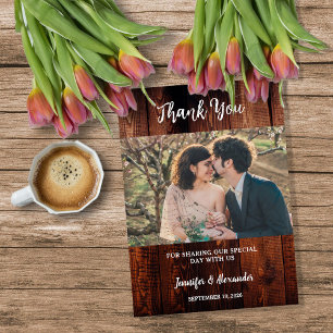 Carte De Remerciements Mariage de campagne photo en bois de grange rustiq