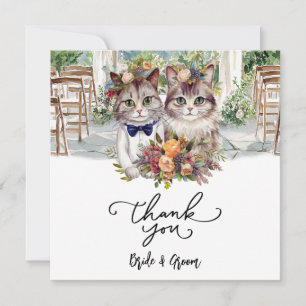 Carte De Remerciements Mariage de chat avec mariée et chambre