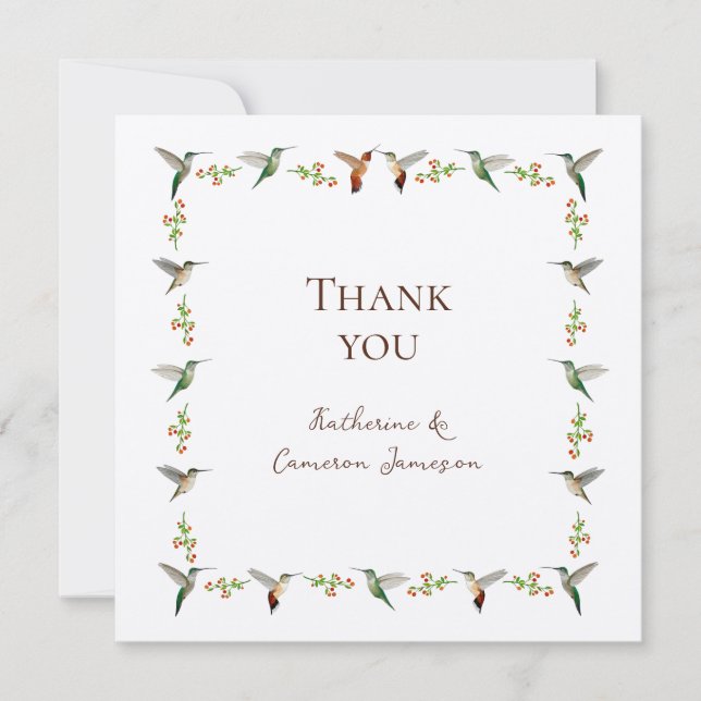 Carte De Remerciements Mariage de colibris (Devant)