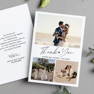 Carte De Remerciements Mariage de collage photo de coeur de script modern
