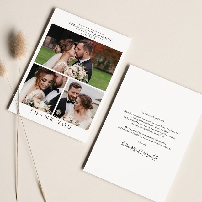 Carte De Remerciements Mariage de collection photo moderne (Wedding Day Photos Thank You Card)