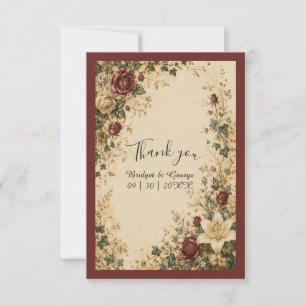 Carte De Remerciements Mariage de conte de fée botanique rose lily médiév