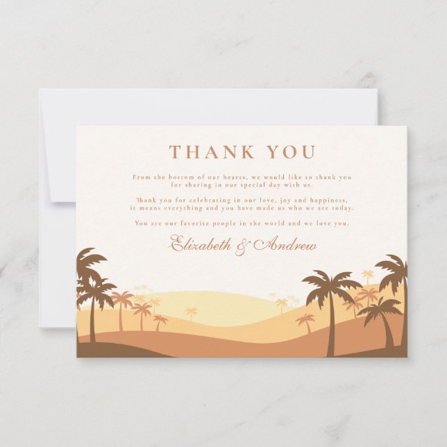 Carte De Remerciements Mariage de coucher de soleil du désert rétro (Devant)