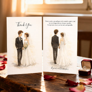 Carte De Remerciements Mariage de couple romantique aquarelle fantaisiste