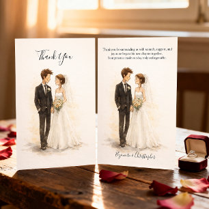 Carte De Remerciements Mariage de couple romantique aquarelle fantaisiste