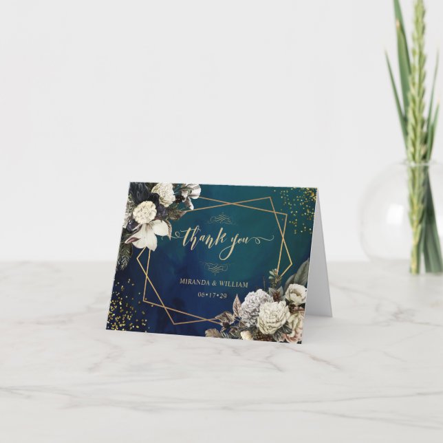 Carte de remerciements Mariage de couronnes d'or f (Devant)