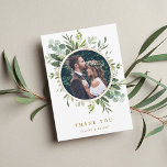 Carte De Remerciements Mariage de couronnes vertes en or botanique Photo<br><div class="desc">Ce carte de remerciements photo est composé d'eucalyptus peints à l'aquarelle,  de feuilles verts avec cadre en cercle doré.Il conviendra parfaitement aux mariages,  diplômes,  anniversaires et autres événements similaires.</div>