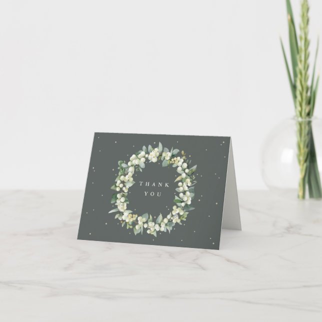 Carte De Remerciements Mariage de couronnes vertes Snowberry+Eucalyptus N (Devant)