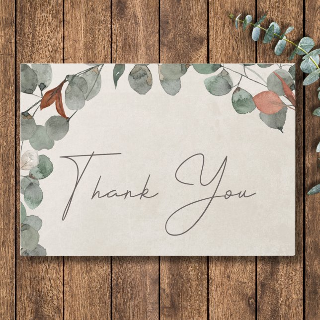 Carte De Remerciements Mariage de courroie vert de rouille minimale (Minimal Rust Green Eucalyptus Wreath Wedding Thank You Card)