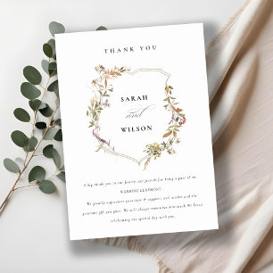 Carte De Remerciements Mariage de crête Fleur sauvage rose rose chic