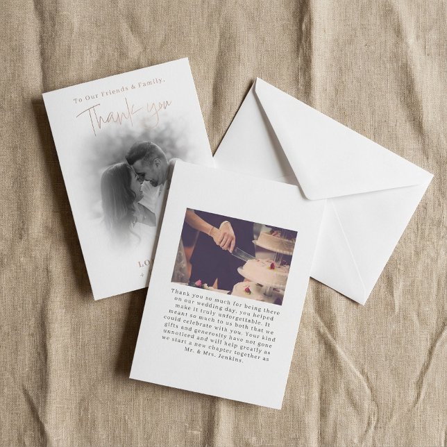 Carte De Remerciements Mariage de dégradé de photo romantique (Romanic photo gradient wedding thank you card.)