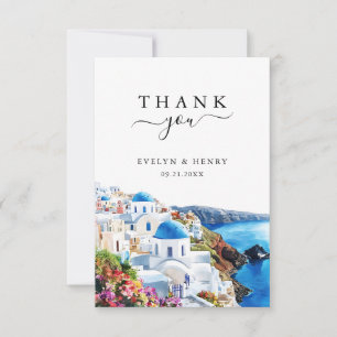 Carte De Remerciements Mariage de destination à Santorin Grèce aquarelle