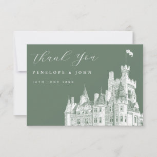 Carte De Remerciements Mariage de destination au château vert sauge vinta