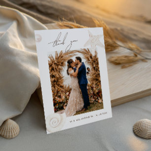 Carte De Remerciements Mariage de destination sur la plage aux coquillage