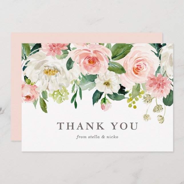 Carte De Remerciements Mariage de fleurs de printemps de l'aquarelle roma (Devant / Derrière)