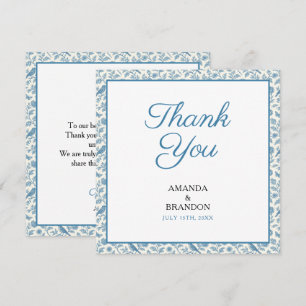 Carte De Remerciements Mariage de frontière floral chic bleu Toile de Jou
