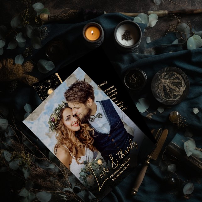 Carte De Remerciements Mariage de galaxie céleste d'or noir mystique (Créateur téléchargé)