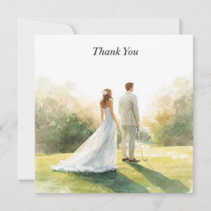 Carte De Remerciements Mariage de golf avec mariée et marié avec texte