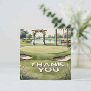 Carte De Remerciements Mariage de golf avec texte sur le parcours de golf