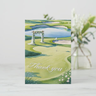 Carte De Remerciements Mariage de golf avec Texte sur le terrain de golf