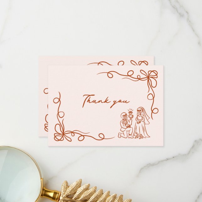 Carte De Remerciements Mariage de Halloween Fantaisiste Dessiné à la Main (Devant/Arrière en situation)