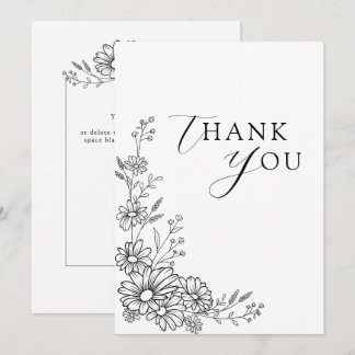 Carte De Remerciements Mariage de jardin botanique Daisy noir et blanc
