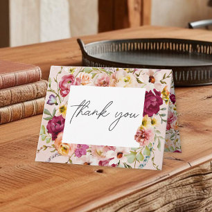 Carte De Remerciements Mariage de Jardin Floral Bourguignon Romantique