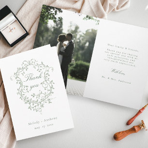 Carte De Remerciements Mariage de la crête florale verte de France