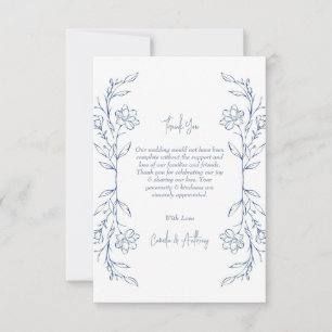 Carte De Remerciements Mariage de la frontière côté Boho floral bleu