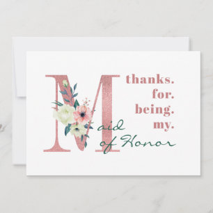 Carte De Remerciements Mariage de la lettre florale rose d'honneur