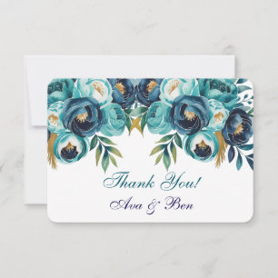Carte De Remerciements Mariage de la marine turquoise Blue Peony Flowers