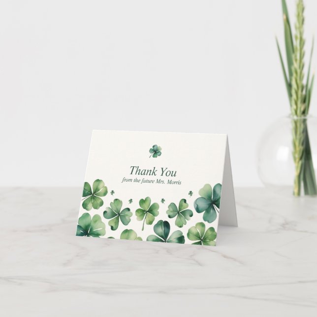 Carte De Remerciements Mariage de la Saint-Patrick Shamrock Vert (Devant)
