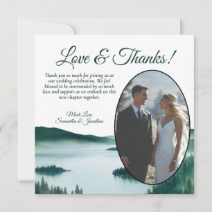 Carte De Remerciements Mariage de lac de montagne rustique ovale photo aq