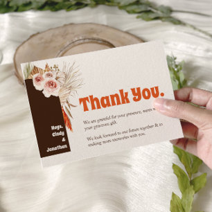 Carte De Remerciements Mariage de laiton Rustique Boho Pampas