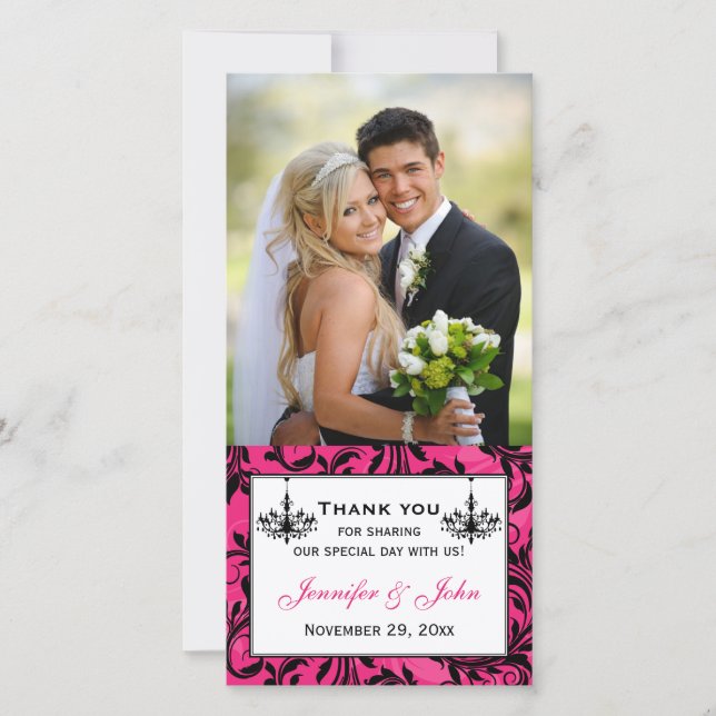 Carte De Remerciements Mariage de lustres noir rose Photocard (Devant)
