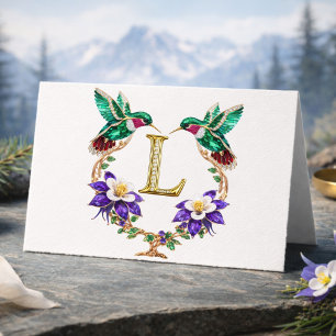Carte De Remerciements Mariage de luxe avec monogramme L de colibri orné