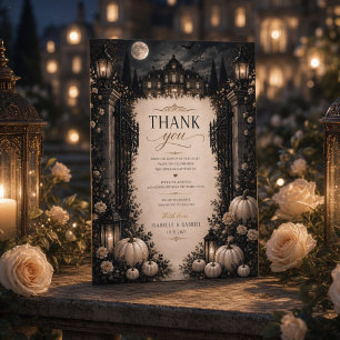 Carte De Remerciements Mariage de luxe dans un manoir gothique sous la lu