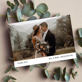 Carte De Remerciements Mariage de machine à écrire photo minimaliste mode