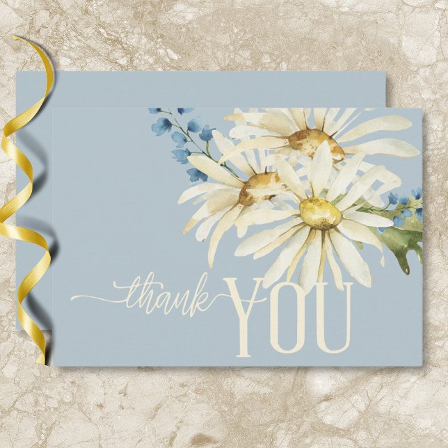Carte De Remerciements Mariage de marguerites bleues et blanches rustique (Rustic Blue & White Daisies Wedding Thank You Card)