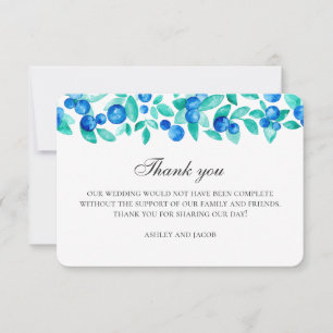 Carte De Remerciements Mariage de menthe et bois bleu. L'hiver des bleuet