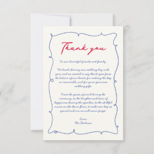 Carte De Remerciements Mariage de monogramme de bordure rouge et bleue