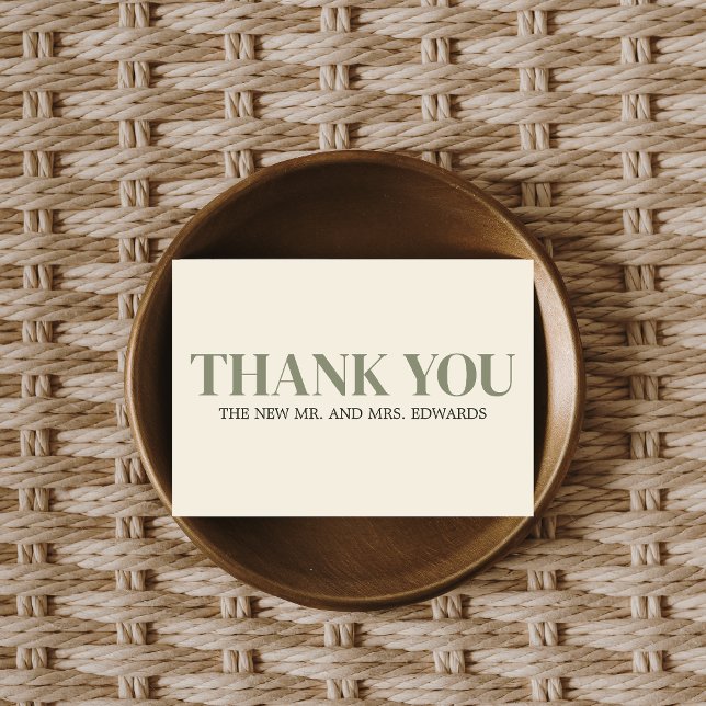 Carte De Remerciements Mariage de monogramme vert olive (Olive Green Monogram Wedding Thank you Card)