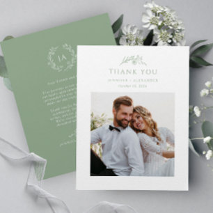 Carte De Remerciements Mariage de monogramme vert Sage
