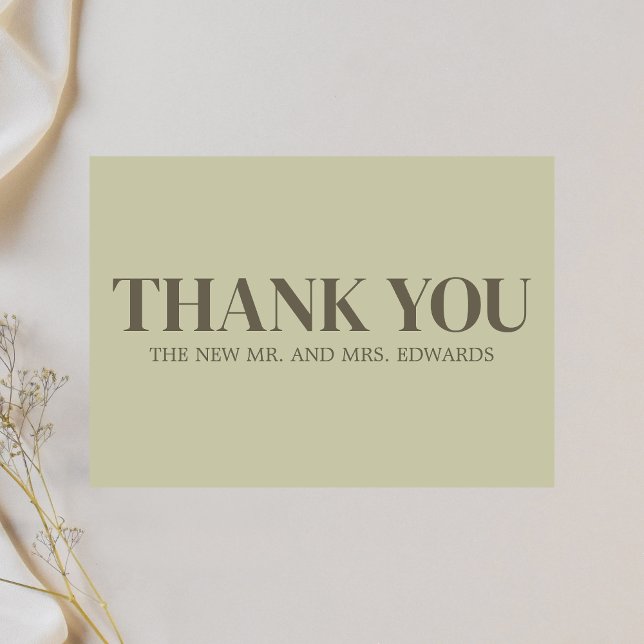 Carte De Remerciements Mariage de monogramme vert Sage (Sage Green Monogram Wedding Thank you Card)